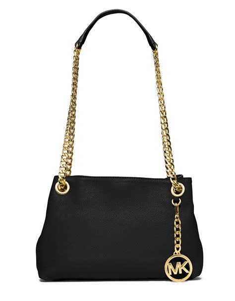 michael kors black leather handbag with gold chain|Michael Kors black signature handbag.